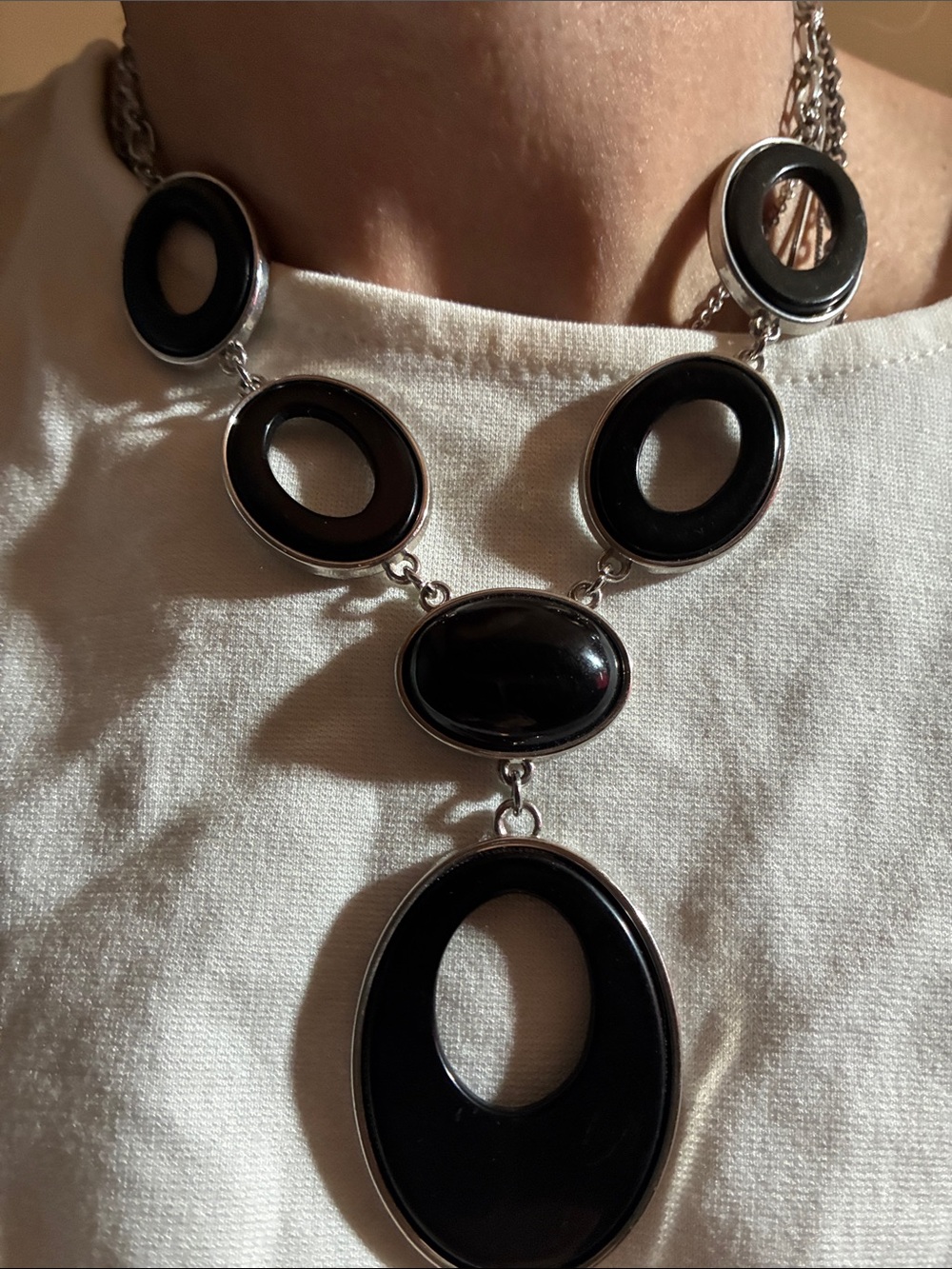 Vintage Black Oval Statement Necklace + matching earrings